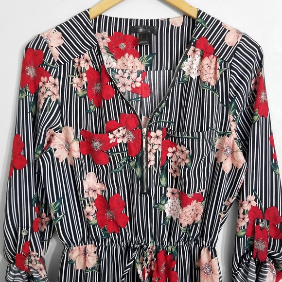 SWS Striped Floral Zipper V Neck Dress - Picture 3 of 8